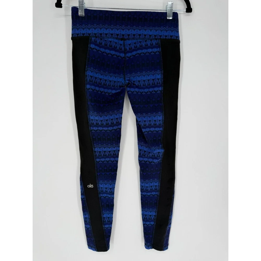 ALO YOGA ILLUSION 3 LEGGINGS ARCTIC ROYALTY & BLACK BEST FOR SMALL WORKOUT‎ YOGA
